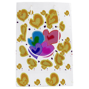 Sac Cadeau Moyen Coeurs colorés Design Saint Valentin