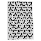 Sac Cadeau Moyen Coeurs d'amour noir et gris (Devant)