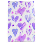 Sac Cadeau Moyen Coeurs d'aquarelle passion violet (Devant)