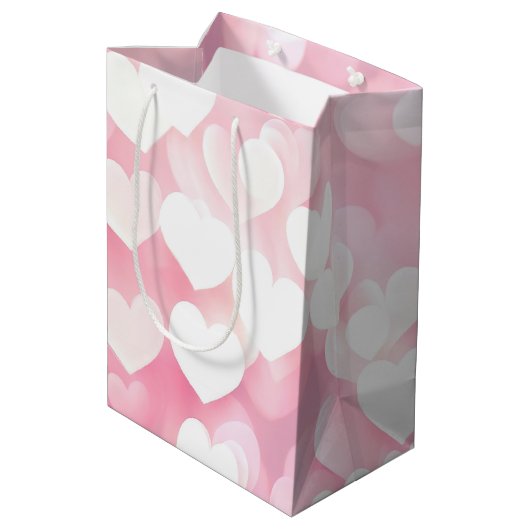 Sac Cadeau Moyen Coeurs De Bokeh Rose Et Blanc (Dos Angle)