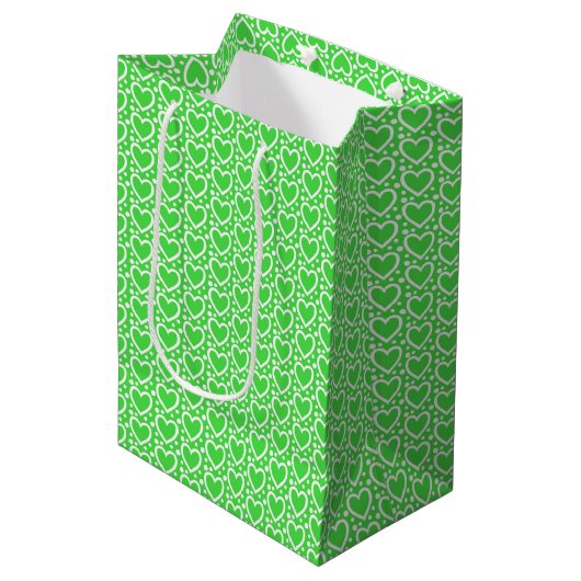 SAC CADEAU MOYEN COEURS DE JOUR VERT ET BLANC VALENTINES (Devant Angle)