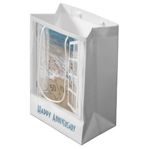 Sac Cadeau Moyen Coeurs de plage du 50e anniversaire