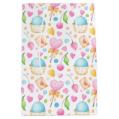 Sac Cadeau Moyen Coeurs et cupcakes Motif d'aquarelle (Devant)