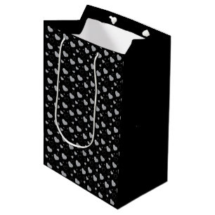 Sac Cadeau Moyen Coeurs gris brillant mignon motif romantique