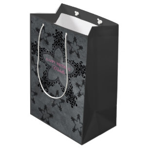 Sac Cadeau Moyen Coeurs Gris Foncé Et Noir