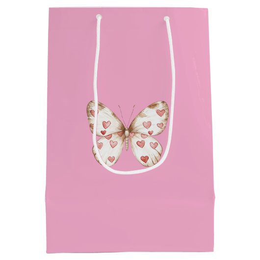 Sac Cadeau Moyen Coeurs papillon rose fille Anniversaire (Dos)