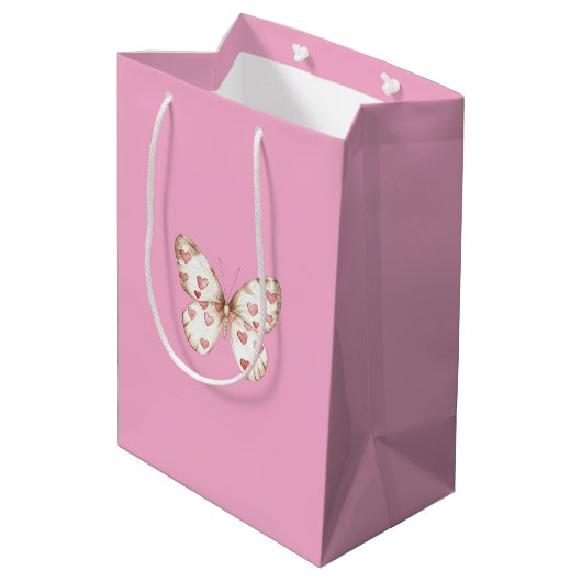 Sac Cadeau Moyen Coeurs papillon rose fille Anniversaire (Dos Angle)