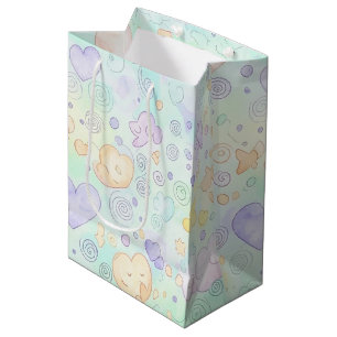 Sac Cadeau Moyen Cœurs pastel et nuages Aquarelle Rêve (2)
