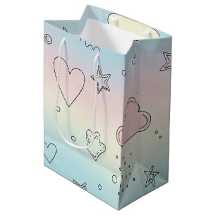 Sac Cadeau Moyen Cœurs pastel et nuages Aquarelle Rêve (8)
