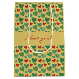 Sac Cadeau Moyen Coeurs remplis de motif
