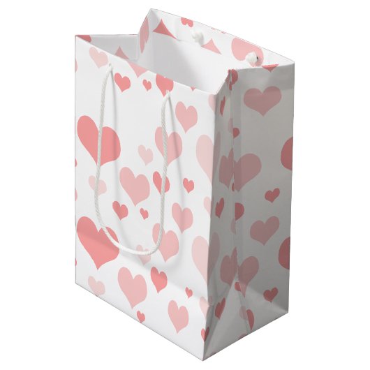 Sac Cadeau Moyen Coeurs roses (Devant Angle)