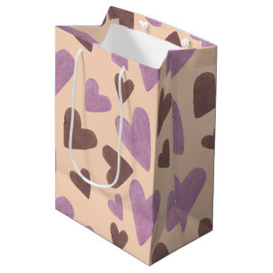 Sac Cadeau Moyen Cœurs roses chocolat jour de la Saint-Valentin aqu