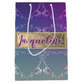 Sac Cadeau Moyen Coeurs Roses romantiques avec nom Dégradé pourpre (Devant)