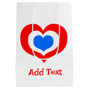 Sac Cadeau Moyen Coeurs rouge, blanc et bleu