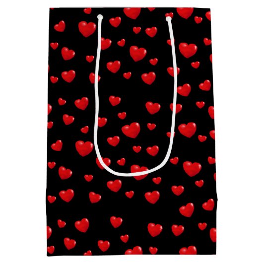 Sac Cadeau Moyen Coeurs rouges et amour sur le noir (Dos)