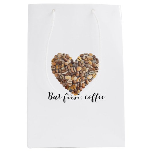Sac Cadeau Moyen Coffee Bean Hearts Coffee First (Devant)