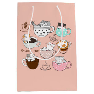 Sac Cadeau Moyen Coffee Cats Drôle