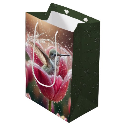 Sac Cadeau Moyen Colibri d'anniversaire dans une tulipe (Devant Angle)