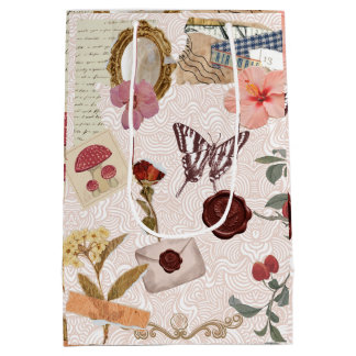 Sac Cadeau Moyen Collage botanique Cottagecore rose