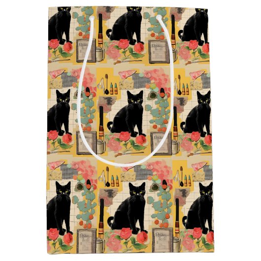 Sac Cadeau Moyen Collage de chats noirs rétros (Devant)