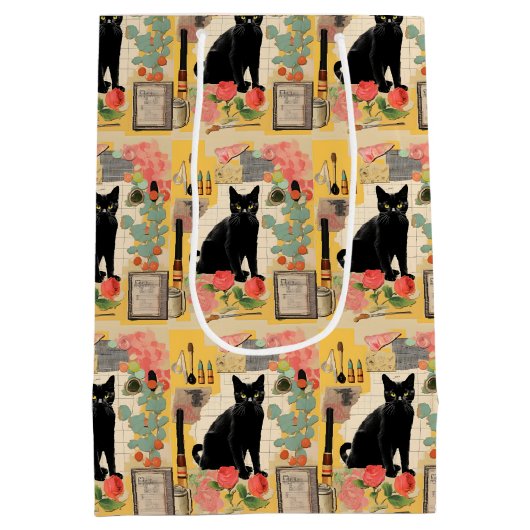 Sac Cadeau Moyen Collage de chats noirs rétros (Dos)
