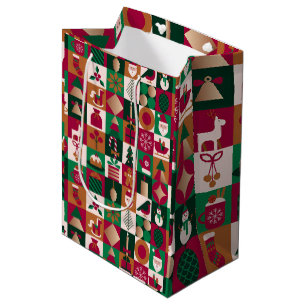 Sac Cadeau Moyen Collage de Noël festif de cadeaux, d'arbres, d'orn