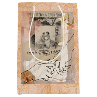 Sac Cadeau Moyen Collage fleuri vintage romantique au bord de la ri