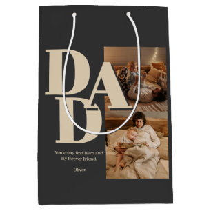 Sac Cadeau Moyen Collage photo de Fête des pères personnalisée   Le