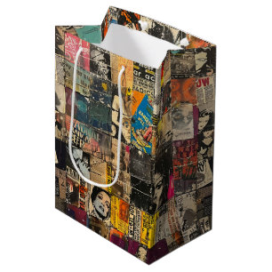 Sac Cadeau Moyen Collage rustique Vintage de journaux (7)