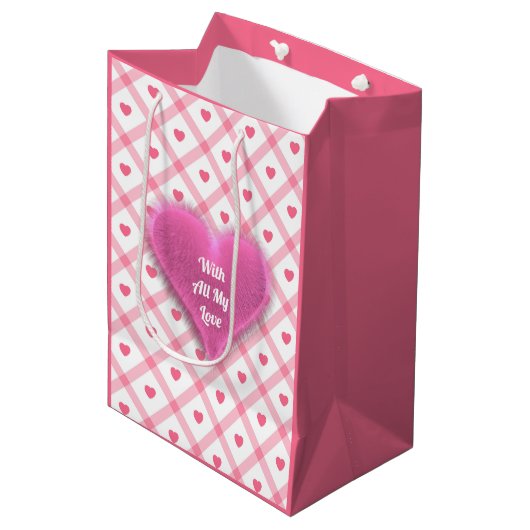 Sac Cadeau Moyen Collection des valentines du Coeur rose tendance (Devant Angle)