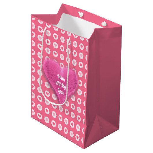 Sac Cadeau Moyen Collection moderne d'amour du coeur rose (Devant Angle)