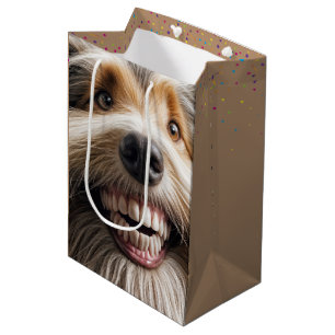 Sac Cadeau Moyen Collie à poils avec un sourire aux dents