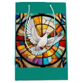 Sac Cadeau Moyen Coloré blanc Dove Vitrail Oiseau (Devant)