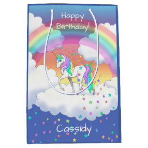 Sac Cadeau Moyen Colorful Rainbow Unicorn and Stars