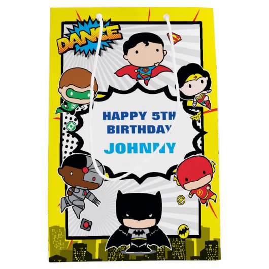 Sac Cadeau Moyen Comics DC | Justice League - Anniversaire de Chibi (Devant)