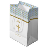 Sac Cadeau Moyen Communion bleu avec Pois d'or (Dos Angle)