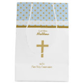 Sac Cadeau Moyen Communion bleu avec Pois d'or (Dos)