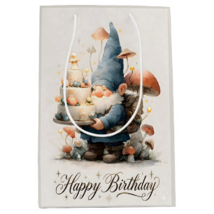 Sac Cadeau Moyen Conception d'anniversaire de gnome à l'aquarelle a