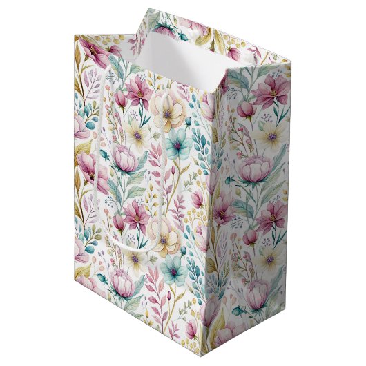 Sac Cadeau Moyen Conception de fleurs de Pâques botaniques douces (Devant Angle)