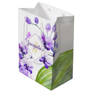 Sac Cadeau Moyen Conception de fleurs d'orchidée aquarelle colorée