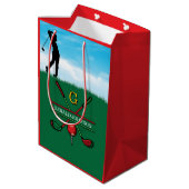 Sac Cadeau Moyen Conception de monogramme de golfeur de Noël (Dos Angle)