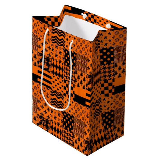 Sac Cadeau Moyen Conception de Patchwork Motif mixte orange noir