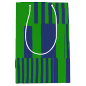 Sac Cadeau Moyen Conception de rayures patchwork bleu vert (Devant)