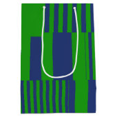 Sac Cadeau Moyen Conception de rayures patchwork bleu vert (Dos)