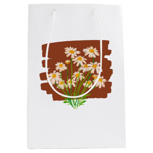 Sac Cadeau Moyen Conception florale rustique sur fond marron (Devant)