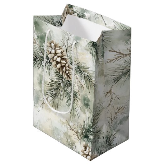 Sac Cadeau Moyen Cônes de pin Noël vert (Devant Angle)