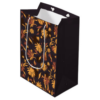 Sac Cadeau Moyen Confleurs modernes élégants Jaune Orange gris fonc