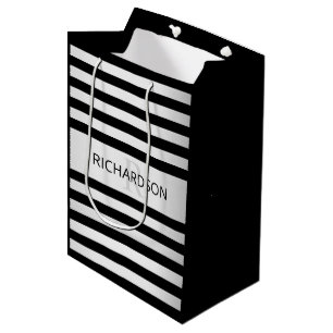 Sac Cadeau Moyen Contemporain Faux Argent Ombre Rayures & Noir