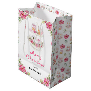 Sac Cadeau Moyen Cookies de vacances et cacao rose Joyeux Noël