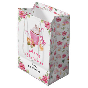 Sac Cadeau Moyen Cookies de vacances et cacao rose Joyeux Noël